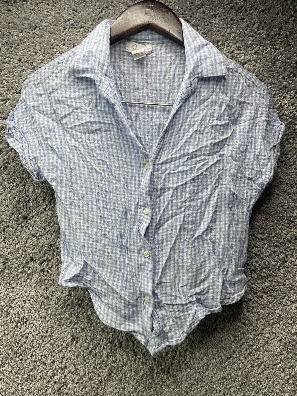 Jopna Blouse Womens Size Small Collard Short Sleeve Blue Rayon Crop Top Shirt
